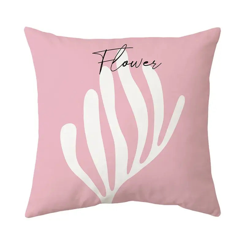 Pink modern floral butterfly pillowcase with white flower design and black cursive decorbites butterfly pillowcase
