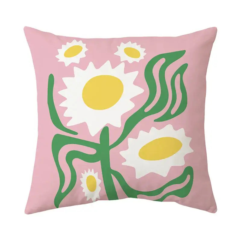 Pink decorbites butterfly pillowcase featuring stylized white daisies with yellow centers for modern living room decor