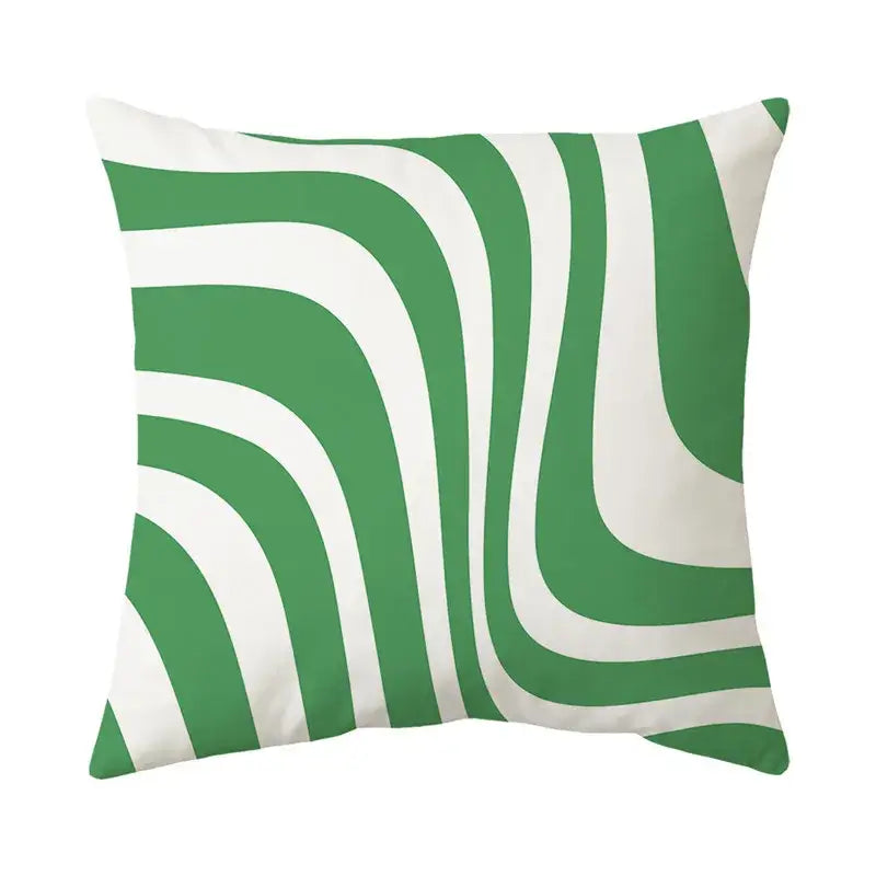 Square throw pillow with bold wavy green and white stripes for modern floral decorbites butterfly pillowcase use