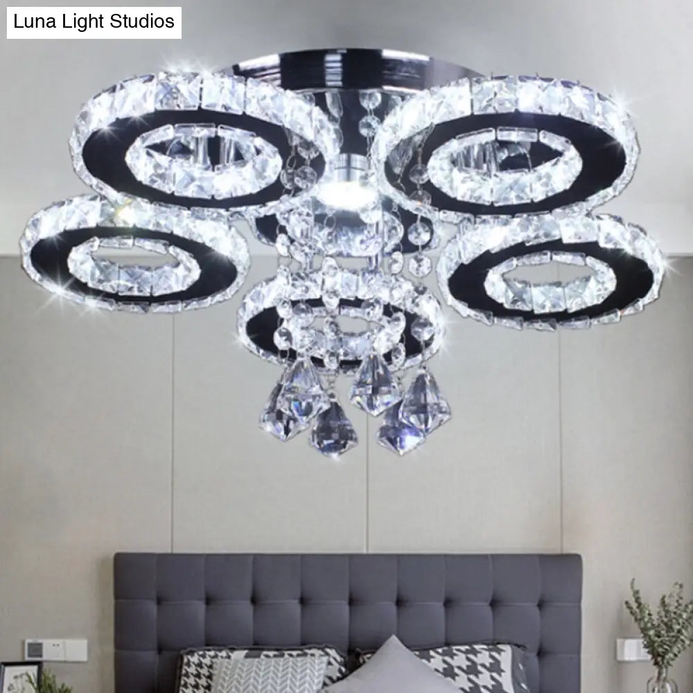 DecorBites™ DecorBites™ Modern Floral Crystal Semi Flush Ceiling Light - LED Stainless Steel Fixture for Bedroom