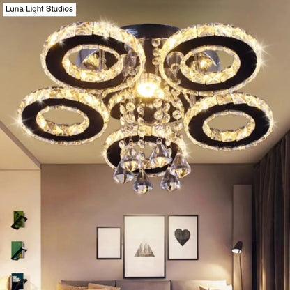 DecorBites™ DecorBites™ Modern Floral Crystal Semi Flush Ceiling Light - LED Stainless Steel Fixture for Bedroom