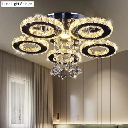 DecorBites™ DecorBites™ Modern Floral Crystal Semi Flush Ceiling Light - LED Stainless Steel Fixture for Bedroom