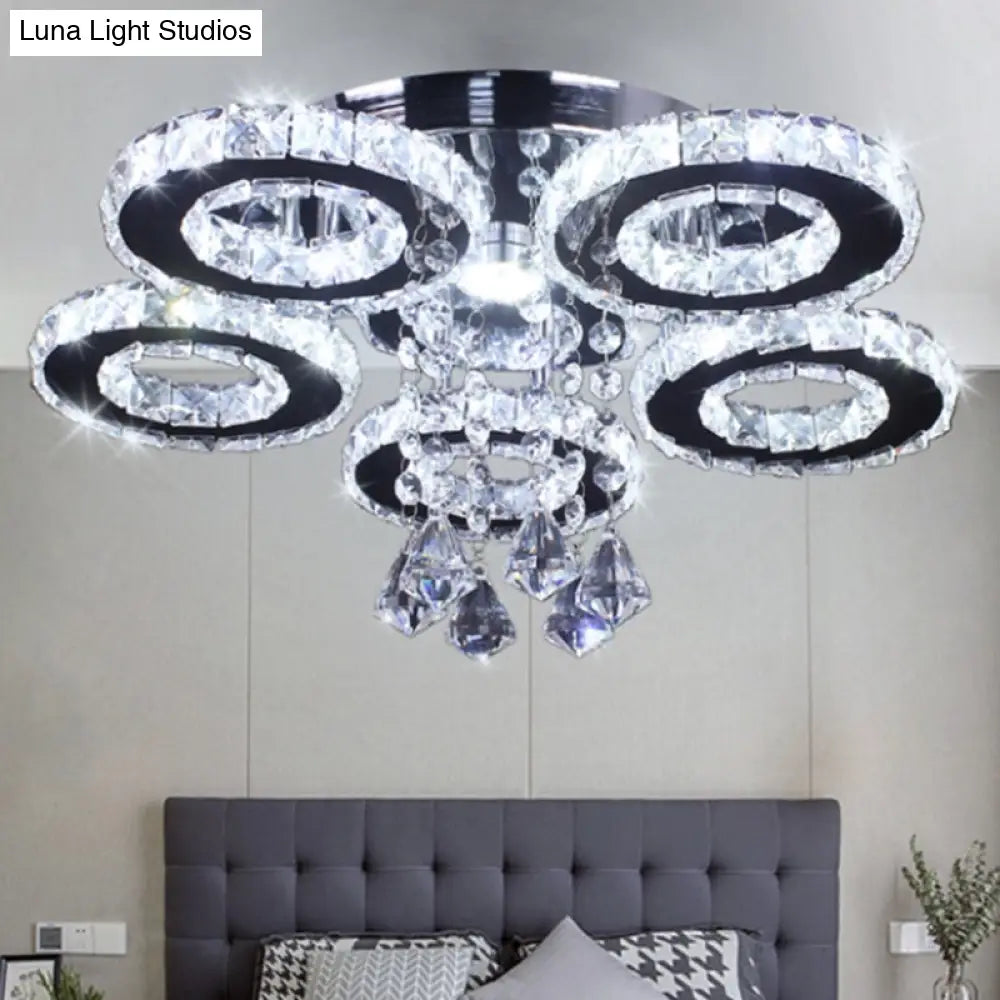 DecorBites™ DecorBites™ Modern Floral Crystal Semi Flush Ceiling Light - LED Stainless Steel Fixture for Bedroom