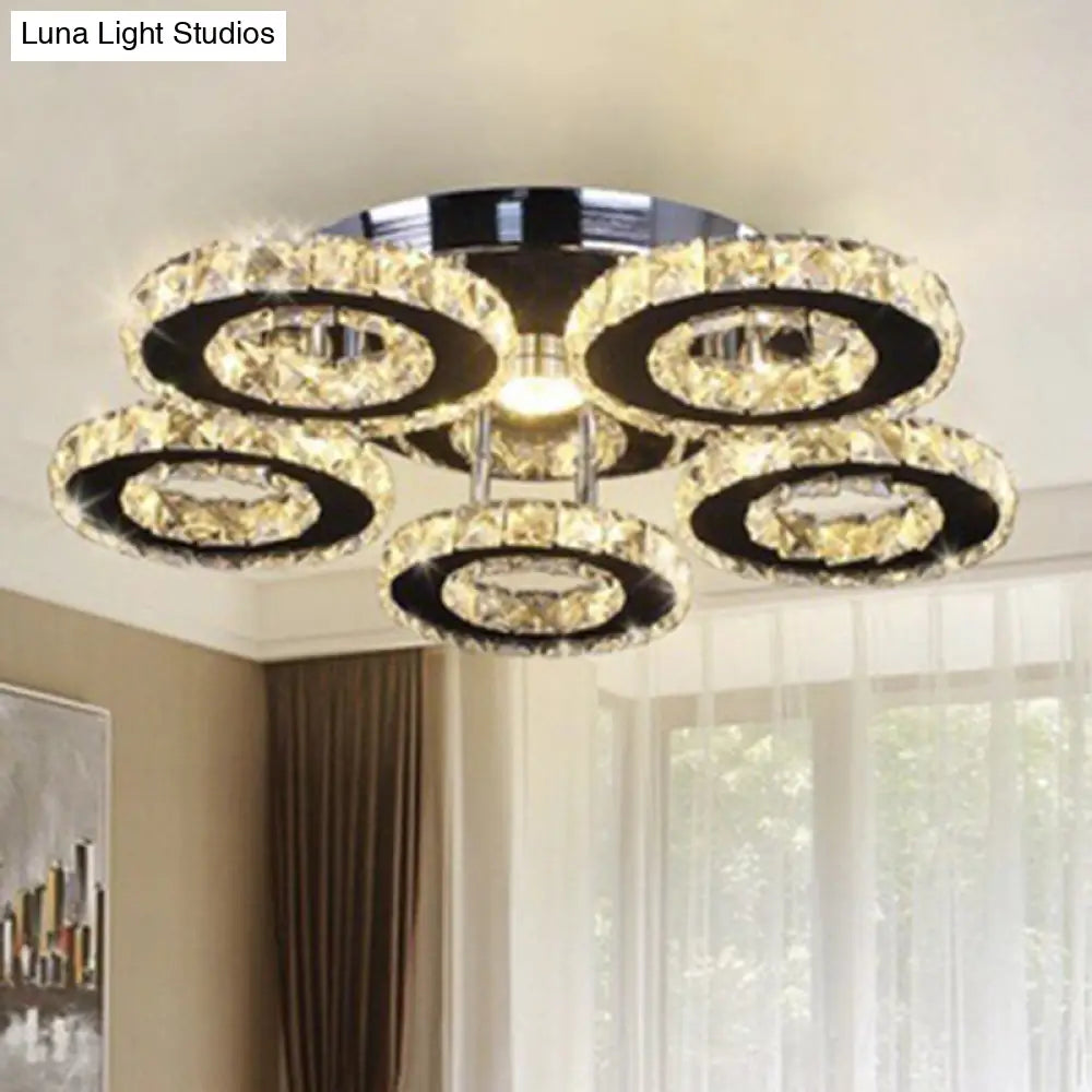 DecorBites™ DecorBites™ Modern Floral Crystal Semi Flush Ceiling Light - LED Stainless Steel Fixture for Bedroom