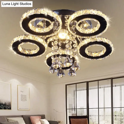 DecorBites™ DecorBites™ Modern Floral Crystal Semi Flush Ceiling Light - LED Stainless Steel Fixture for Bedroom
