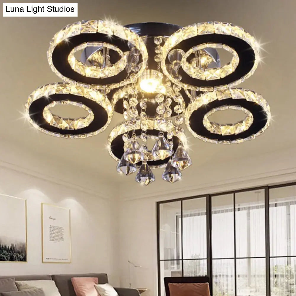 DecorBites™ DecorBites™ Modern Floral Crystal Semi Flush Ceiling Light - LED Stainless Steel Fixture for Bedroom