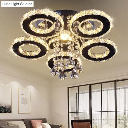 DecorBites™ DecorBites™ Modern Floral Crystal Semi Flush Ceiling Light - LED Stainless Steel Fixture for Bedroom