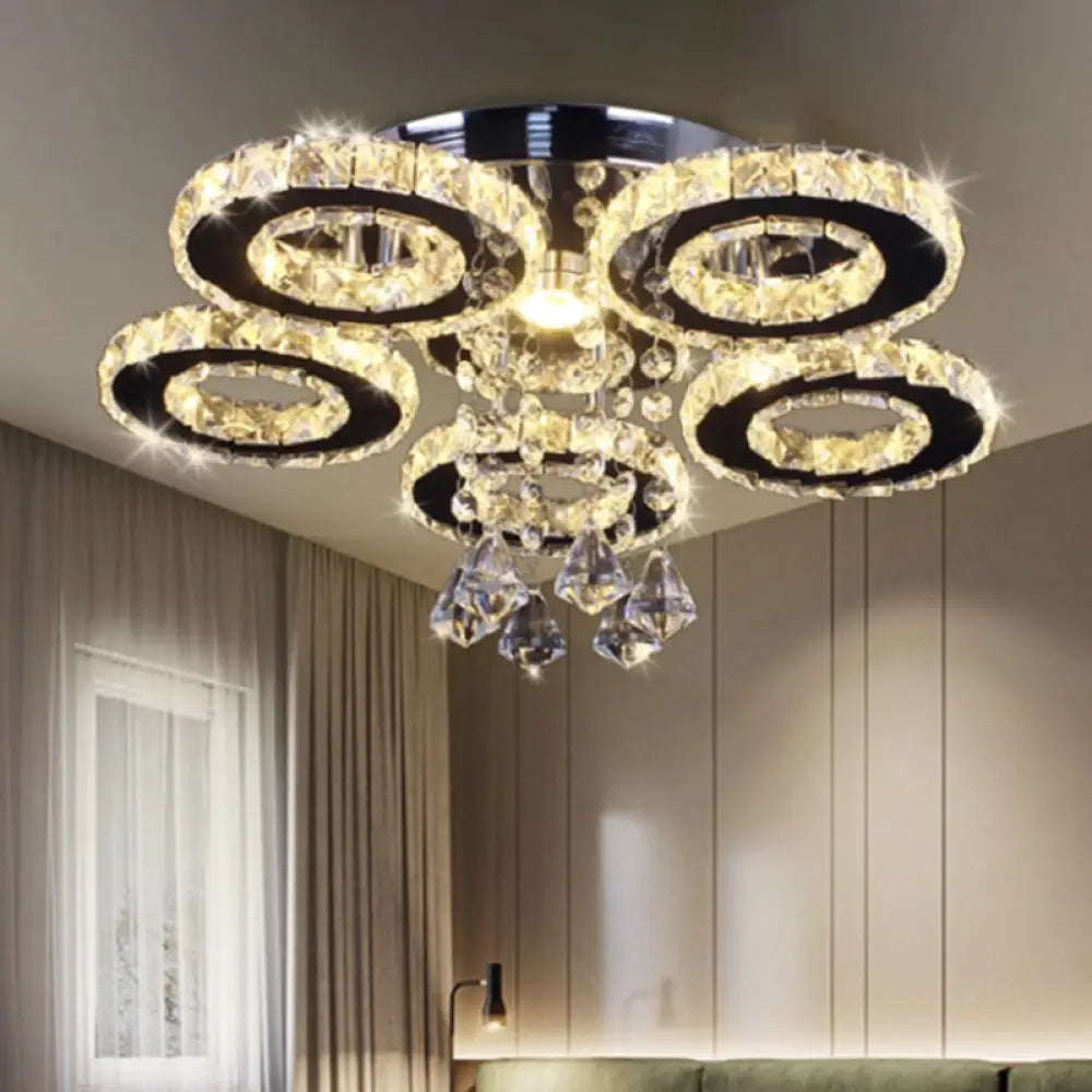DecorBites™ DecorBites™ Modern Floral Crystal Semi Flush Ceiling Light - LED Stainless Steel Fixture for Bedroom