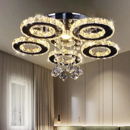 DecorBites™ DecorBites™ Modern Floral Crystal Semi Flush Ceiling Light - LED Stainless Steel Fixture for Bedroom