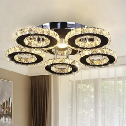 DecorBites™ DecorBites™ Modern Floral Crystal Semi Flush Ceiling Light - LED Stainless Steel Fixture for Bedroom