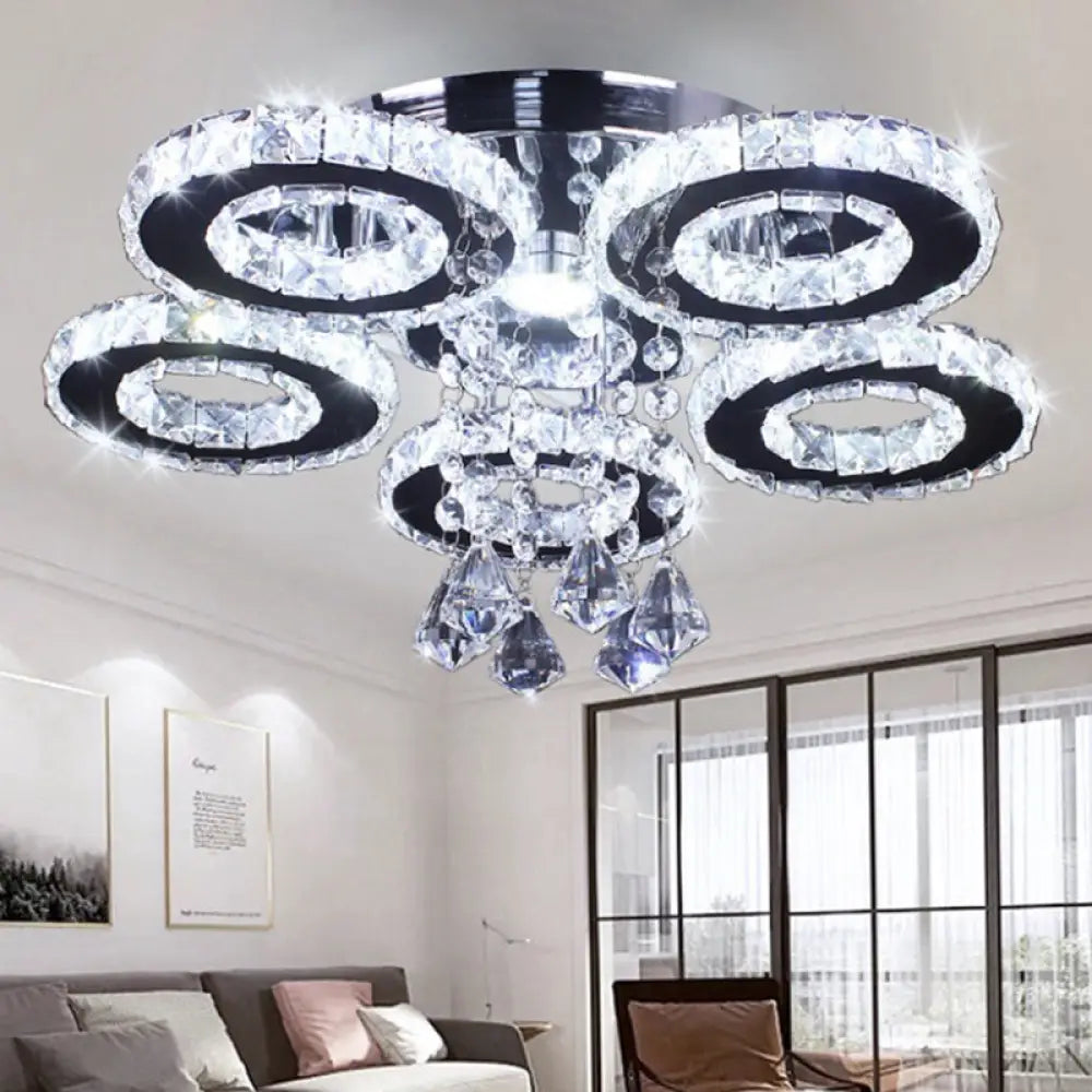 DecorBites™ DecorBites™ Modern Floral Crystal Semi Flush Ceiling Light - LED Stainless Steel Fixture for Bedroom