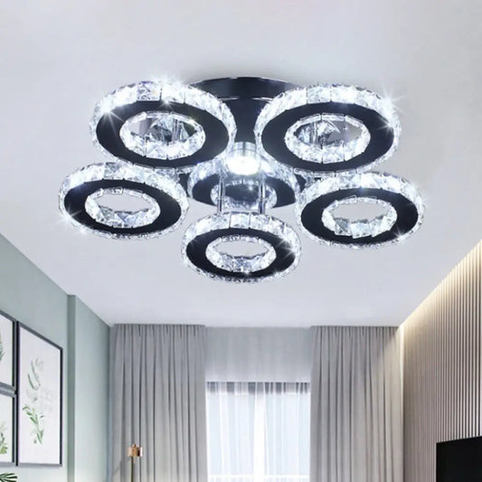 DecorBites™ DecorBites™ Modern Floral Crystal Semi Flush Ceiling Light - LED Stainless Steel Fixture for Bedroom