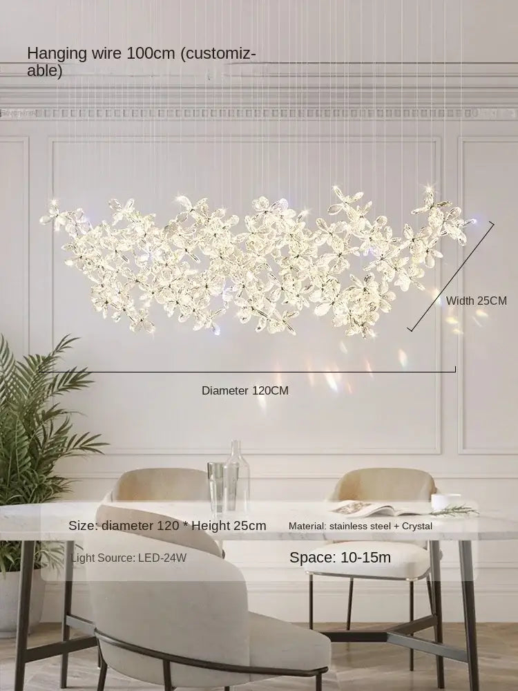 A modern 120cm diameter decorbites crystal led chandelier with stainless steel frame and floral design for dining room