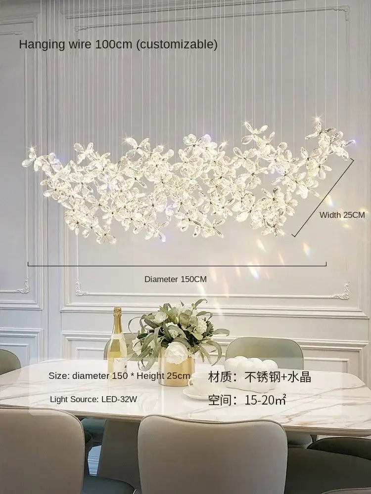 A modern floral decorbites crystal led chandelier with 150cm diameter and delicate flower-like designs for dining room