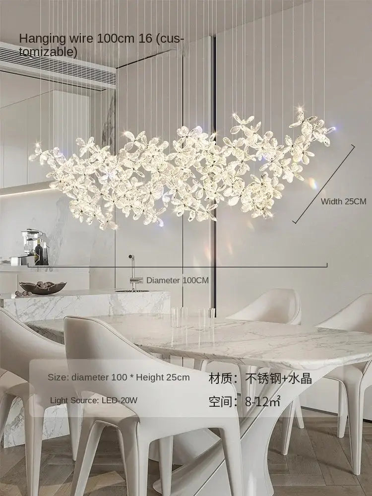 Elegant 100cm decorbites crystal led chandelier with modern floral design and stainless steel wires for dining room decor