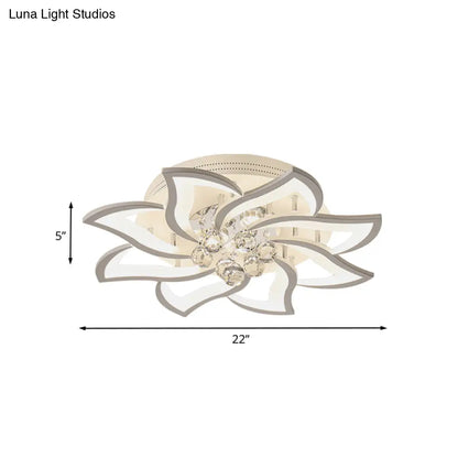 DecorBites™ DecorBites™ Modern Floral-Design LED Bedroom Lamp with Crystal Orb Decor - Semi Flush Mount