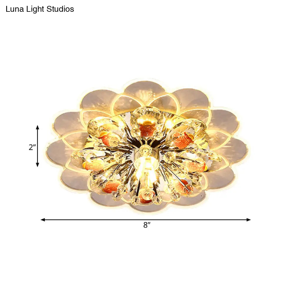 DecorBites™ DecorBites™ Modern Floral LED Flush Mount Ceiling Light with Beveled Crystal in Red for Porch, with Pink, White, and Warm Light Options.