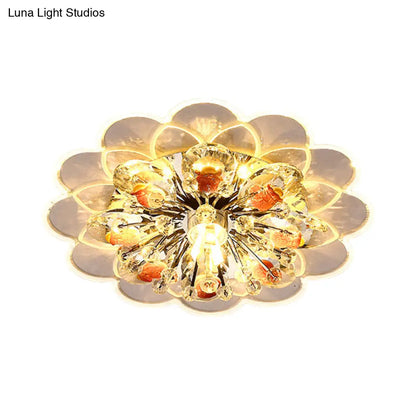 DecorBites™ DecorBites™ Modern Floral LED Flush Mount Ceiling Light with Beveled Crystal in Red for Porch, with Pink, White, and Warm Light Options.