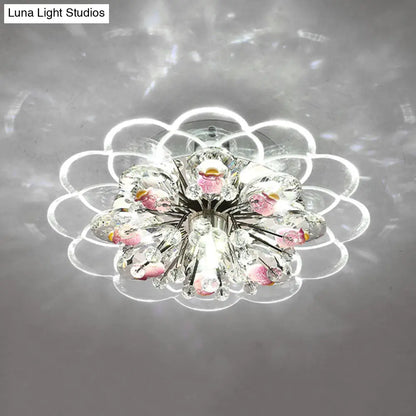 DecorBites™ DecorBites™ Modern Floral LED Flush Mount Ceiling Light with Beveled Crystal in Red for Porch, with Pink, White, and Warm Light Options.