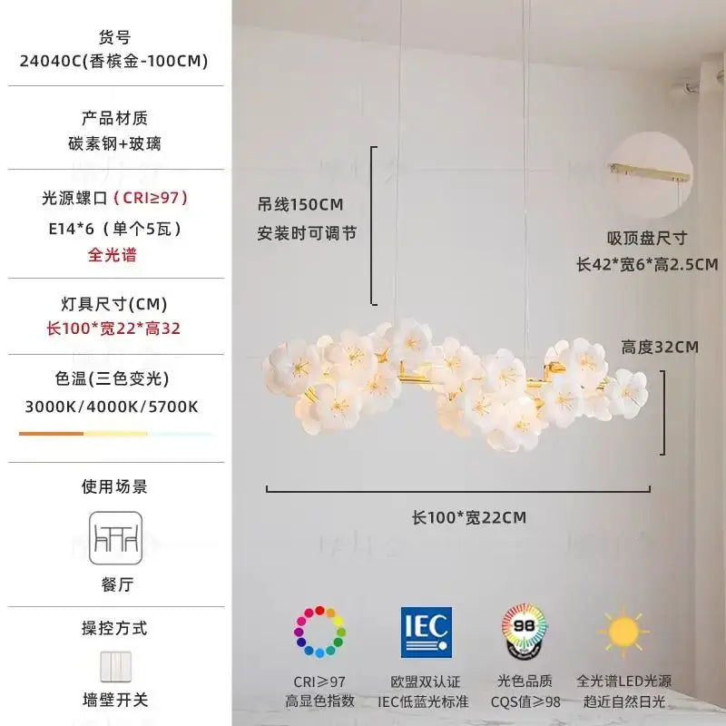 Modern floral white and gold pendant light with metal finish and three-color adjustable lighting for practical illumination