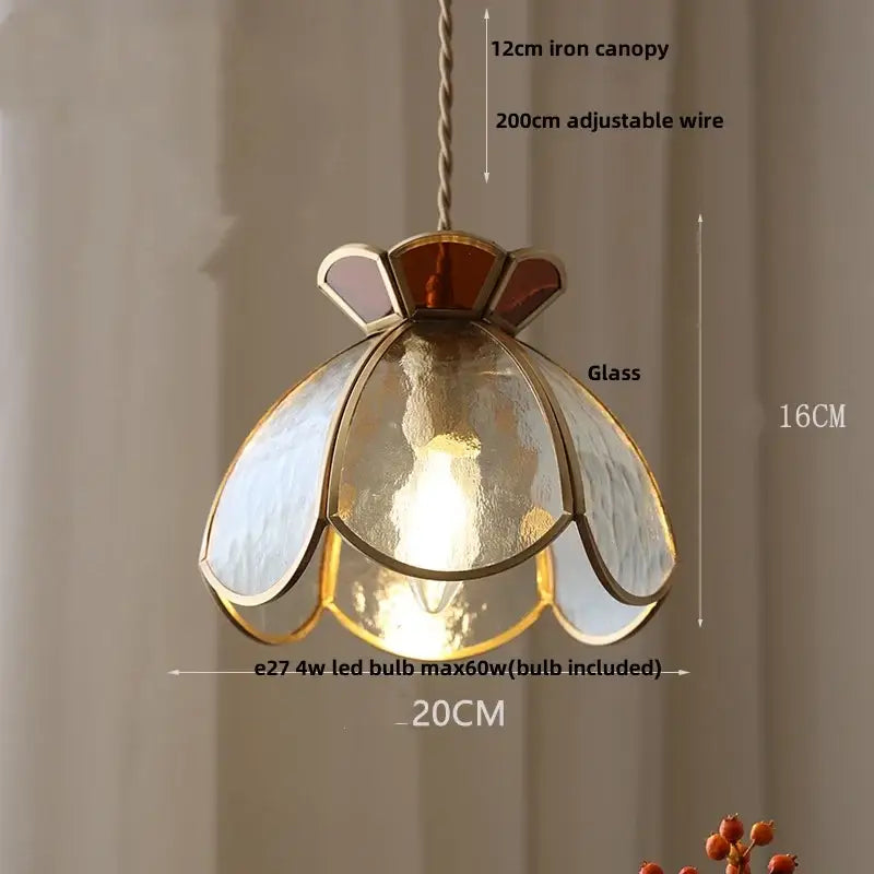 Modern flower pendant lights with white and amber clear glass led petals and brass decorbites clear glass frame for dining room