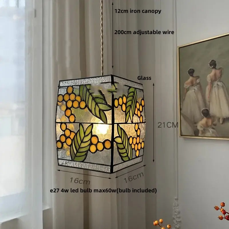 Modern flower white and amber clear glass led pendant light with yellow berries and green leaves decorbites clear glass design