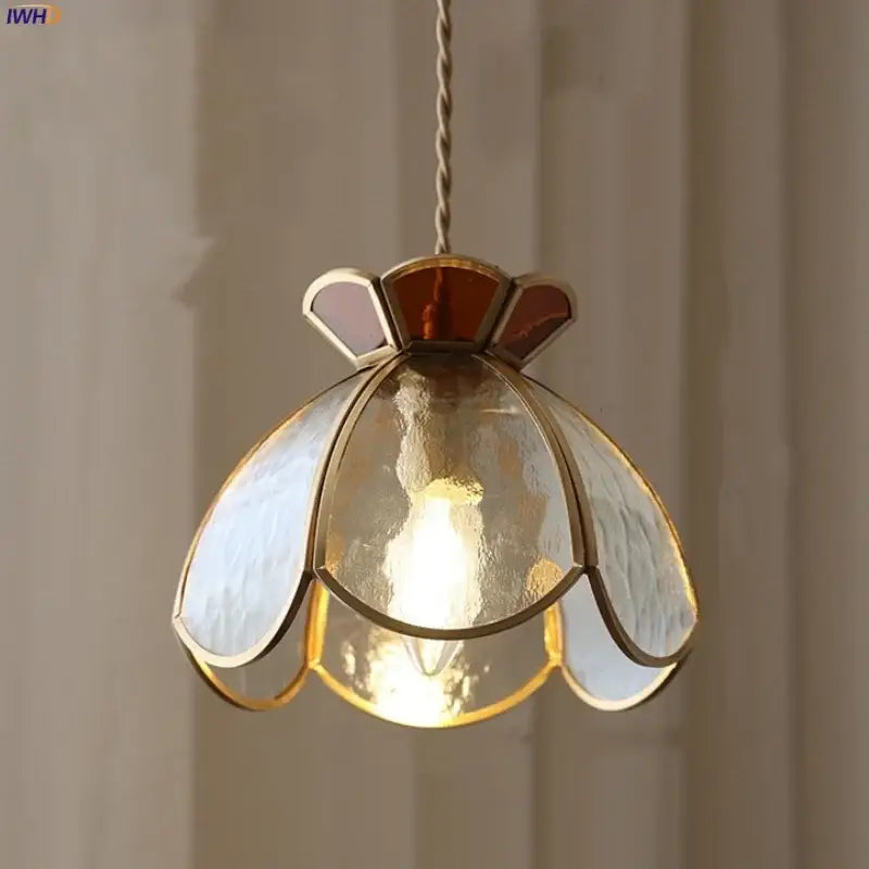 Modern flower white and amber clear glass LED pendant light with gold-toned frame for dining room decorbites pendant lights