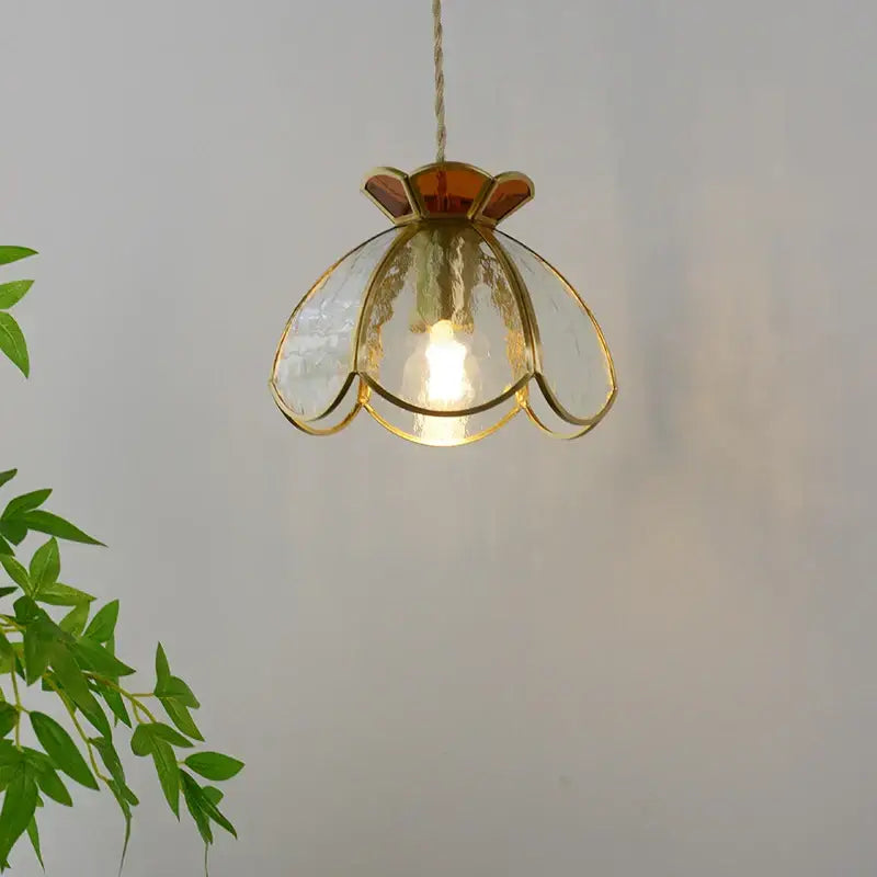 Modern flower white and amber clear glass led pendant light with gold metal accents for dining room decorbites clear glass