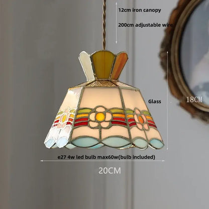 Modern flower white and amber clear glass led pendant light with colorful floral stained glass design for dining room decorbites pendant lights