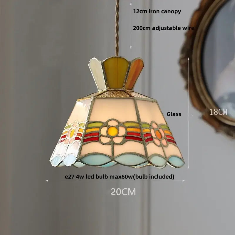 Modern flower white and amber clear glass led pendant light with colorful floral stained glass design for dining room decorbites pendant lights