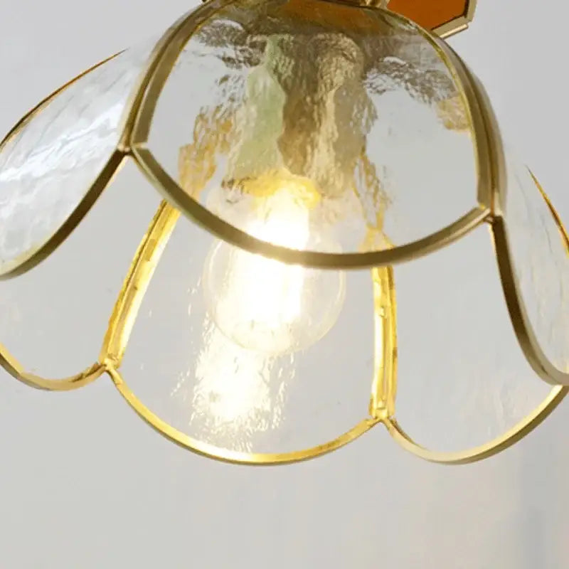 Modern flower white and amber clear glass led pendant light with gold-toned decorbites clear glass petals for dining room
