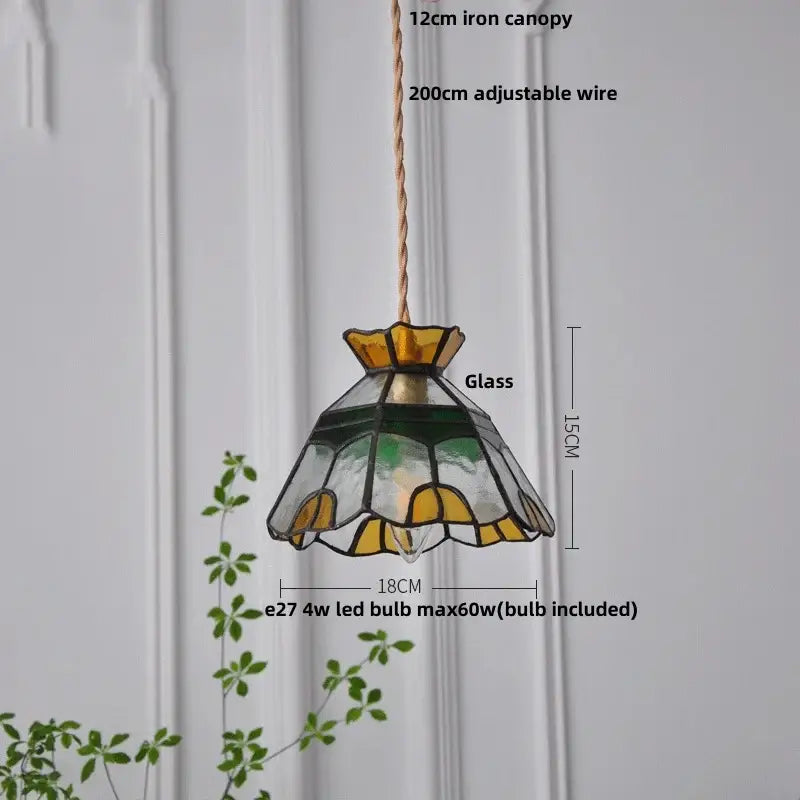 Modern flower white and amber clear glass led pendant lights with green and yellow floral stained glass for dining room decorbites clear glass