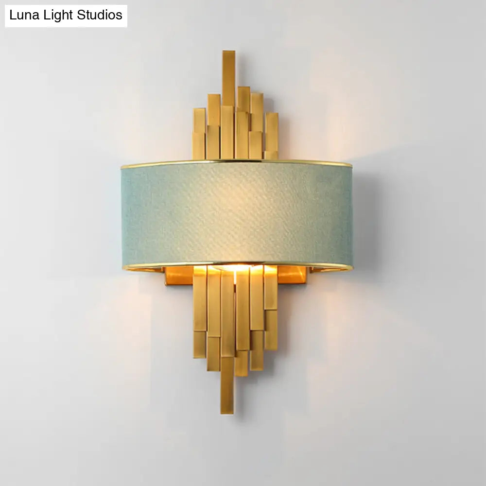 DecorBites™ DecorBites™ Modern Flute Wall Sconce with Curved Fabric Shade - 2 Bulb Metal Wall Light