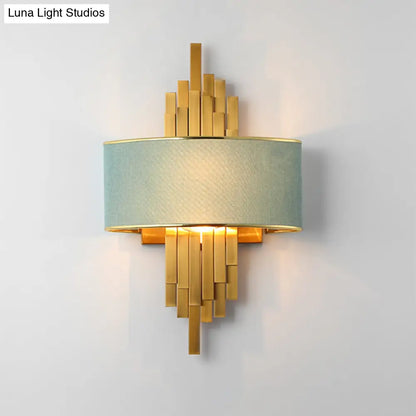DecorBites™ DecorBites™ Modern Flute Wall Sconce with Curved Fabric Shade - 2 Bulb Metal Wall Light
