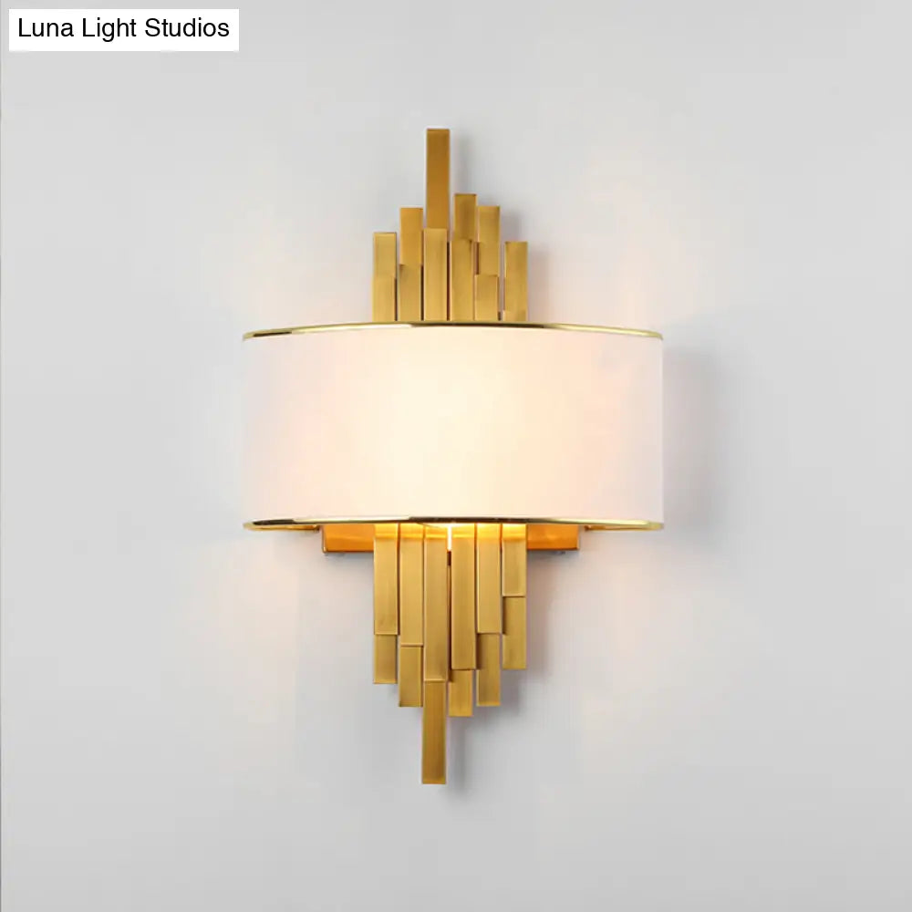 DecorBites™ DecorBites™ Modern Flute Wall Sconce with Curved Fabric Shade - 2 Bulb Metal Wall Light