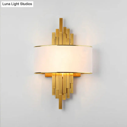DecorBites™ DecorBites™ Modern Flute Wall Sconce with Curved Fabric Shade - 2 Bulb Metal Wall Light
