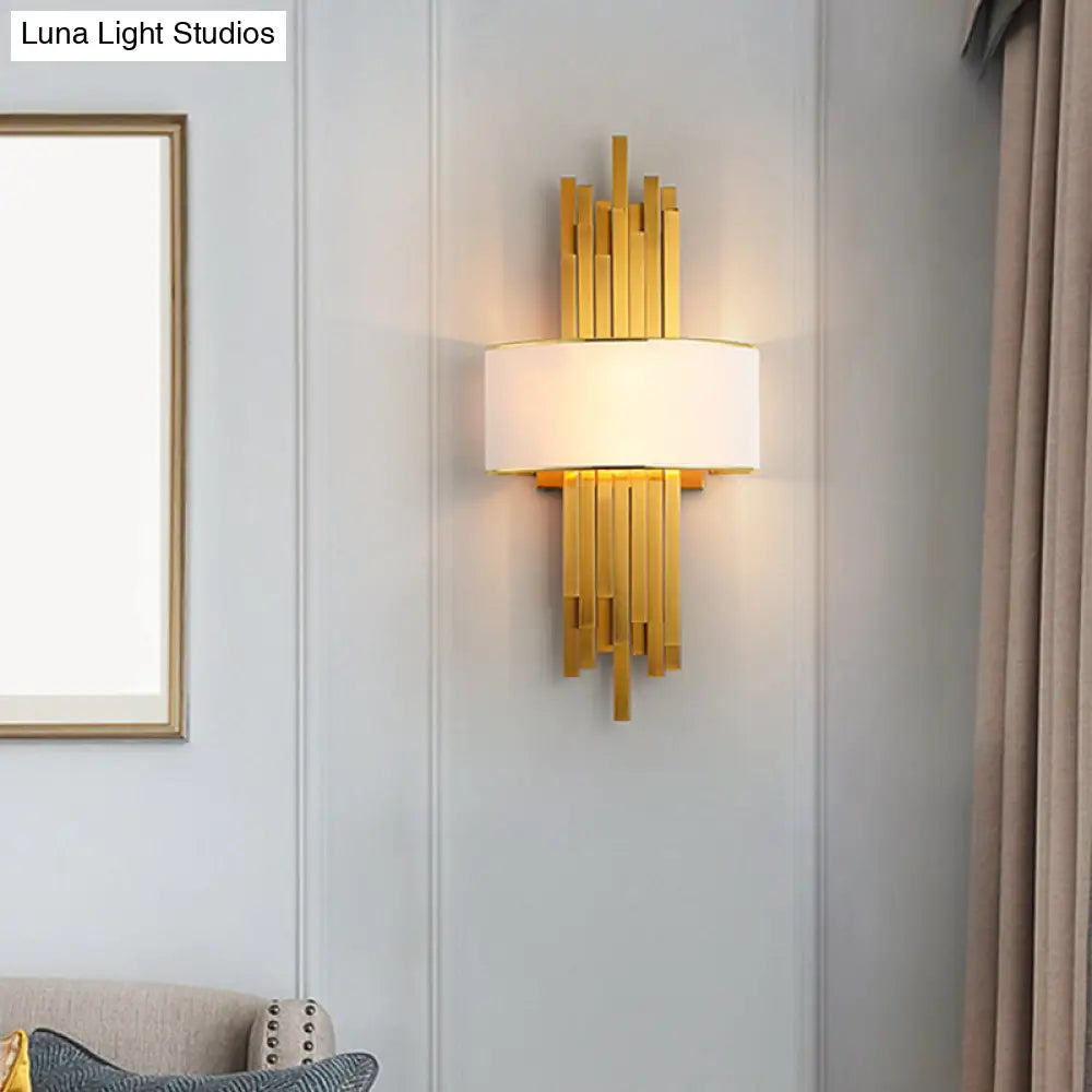 DecorBites™ DecorBites™ Modern Flute Wall Sconce with Curved Fabric Shade - 2 Bulb Metal Wall Light