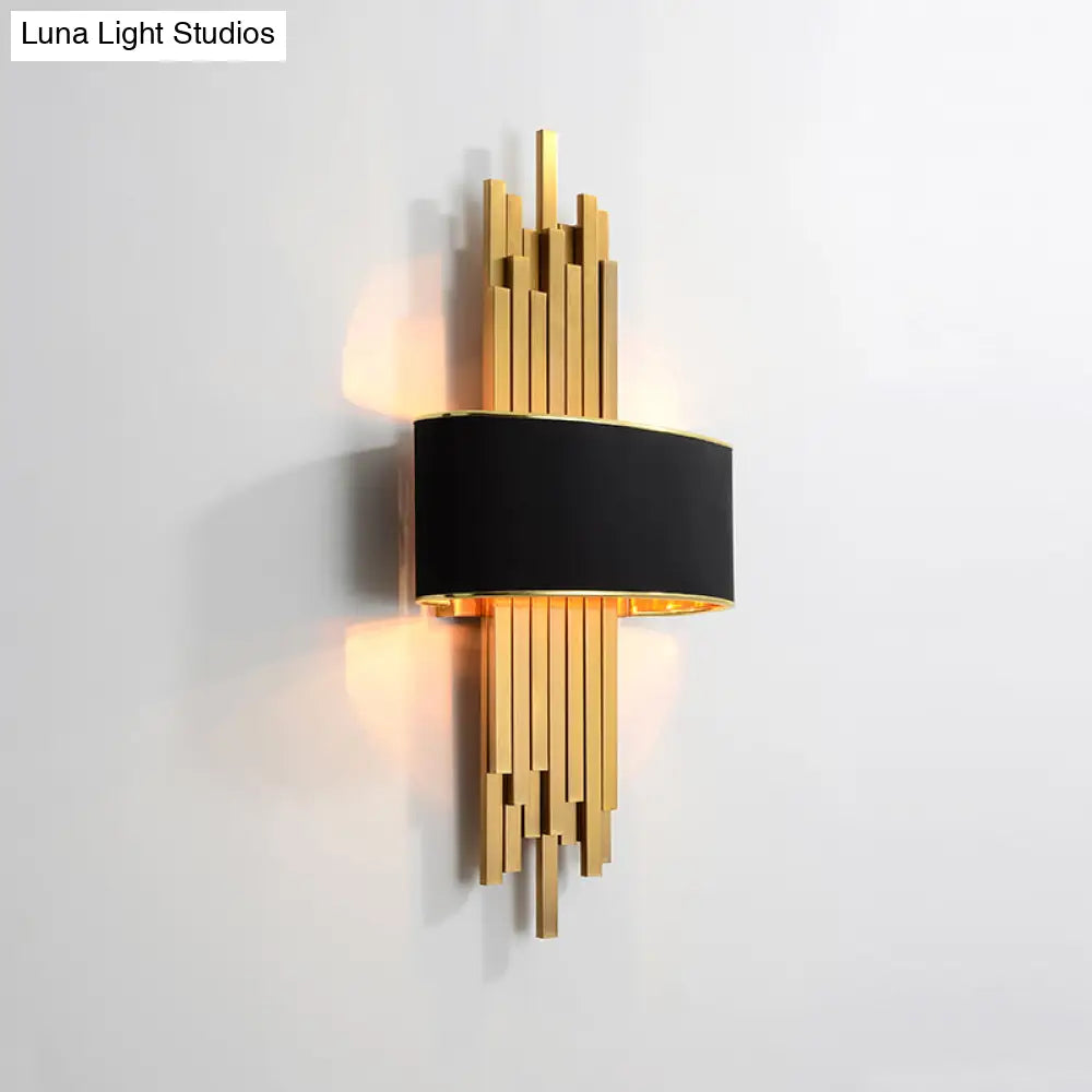 DecorBites™ DecorBites™ Modern Flute Wall Sconce with Curved Fabric Shade - 2 Bulb Metal Wall Light