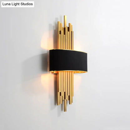 DecorBites™ DecorBites™ Modern Flute Wall Sconce with Curved Fabric Shade - 2 Bulb Metal Wall Light