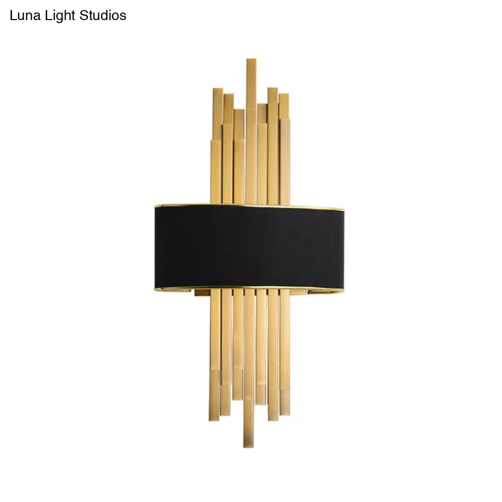 DecorBites™ DecorBites™ Modern Flute Wall Sconce with Curved Fabric Shade - 2 Bulb Metal Wall Light