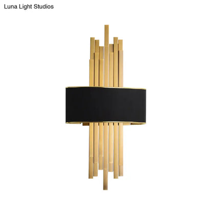 DecorBites™ DecorBites™ Modern Flute Wall Sconce with Curved Fabric Shade - 2 Bulb Metal Wall Light