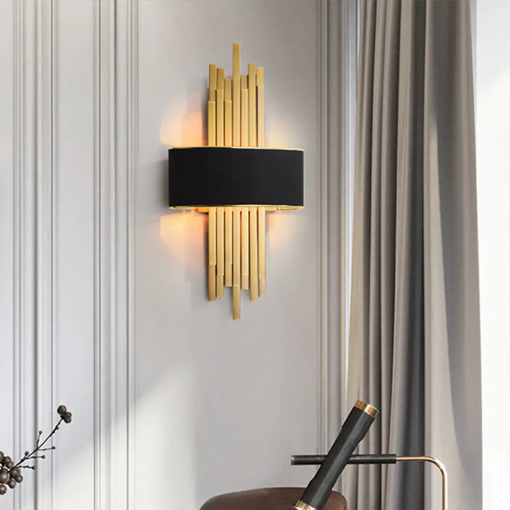 DecorBites™ DecorBites™ Modern Flute Wall Sconce with Curved Fabric Shade - 2 Bulb Metal Wall Light