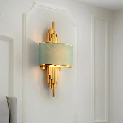 DecorBites™ DecorBites™ Modern Flute Wall Sconce with Curved Fabric Shade - 2 Bulb Metal Wall Light