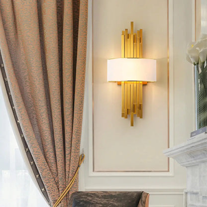 DecorBites™ DecorBites™ Modern Flute Wall Sconce with Curved Fabric Shade - 2 Bulb Metal Wall Light