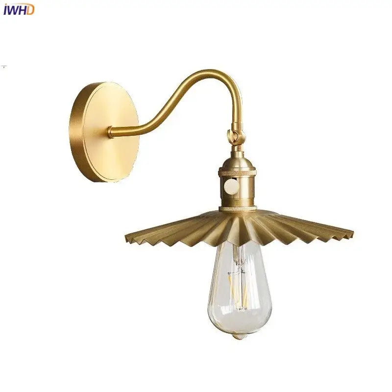 Brass-finished decorbites adjustable copper wall sconce with fluted shade and exposed edison bulb for bedroom light