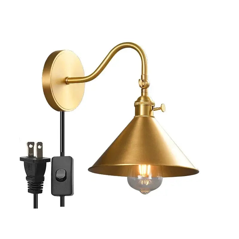 Modern fluted brass adjustable copper wall sconce with curved arm and conical shade for bedroom decorbites adjustable copper wall lighting