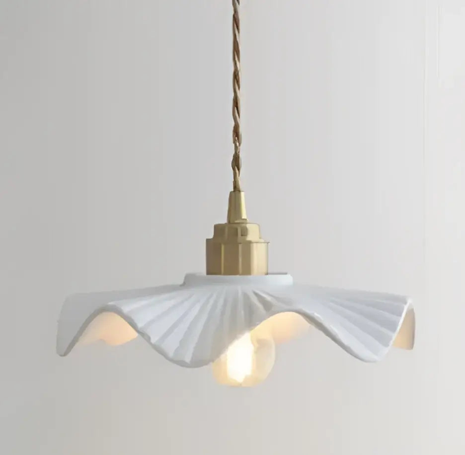 White ceramic pendant light with fluted petal design and brass hardware for modern decorbites adjustable copper wall sconce
