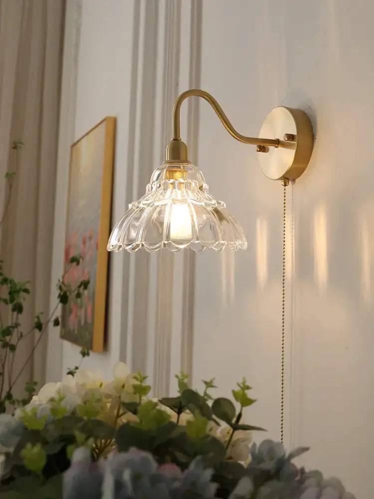 A delicate modern fluted brass glass pendant light with clear scalloped shade for dining room decorbites brass glass