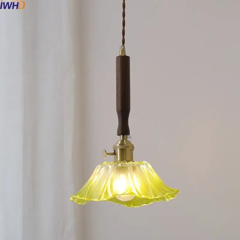 Modern fluted yellow glass pendant light with led walnut copper rod for elegant dining room decorbites led walnut lighting