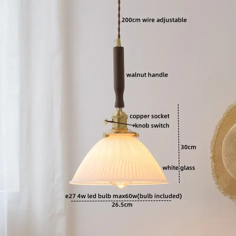 Modern fluted yellow glass pendant light with textured white shade brass copper socket and led walnut copper handle decorbites led walnut